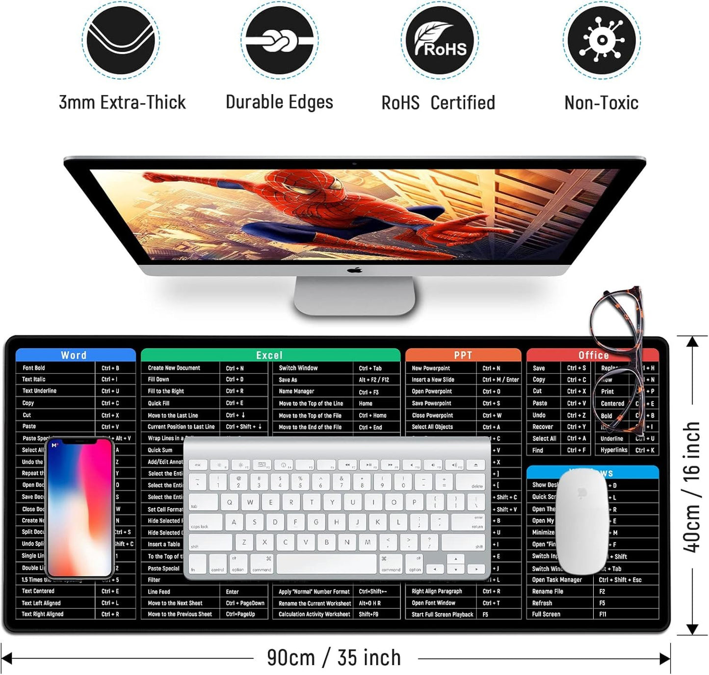 JIALONG Large Mouse Pad Desk Mat Office Shortcuts Mousepad with Personalized Design Extended Size 35.4 X 15.7inches by Office Users