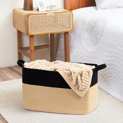 Goodpick Woven Basket for Storage 65L, Blanket Basket for Living Room Home Décor ,Rectangle Rope Laundry Basket with Handles Large Toy Storage Basket for Baby, Kids, 21.6" x 14.9" x 11.8"