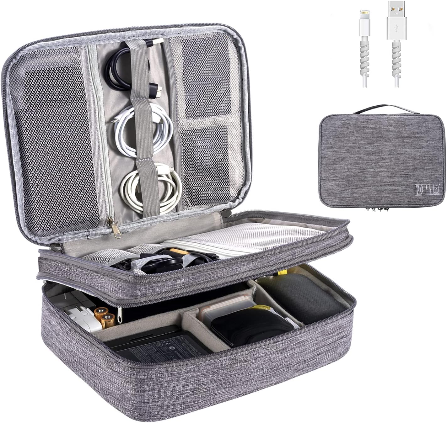 OrgaWise Travel Cable Organizer Accessories Case Cable Bag for Carry Camera, iPad and Memory Card with Set of 2 Data Lines Protect Set