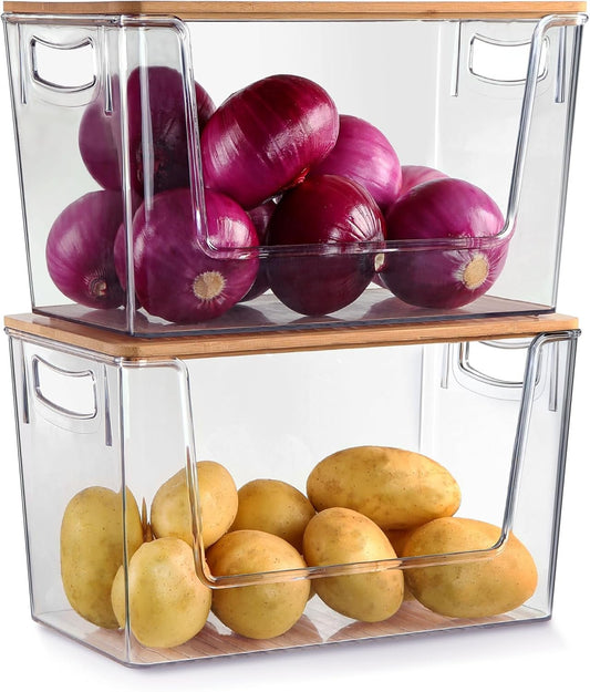 2 Set Pantry Organizers and Storage Stackable Onion Potato Storage Container Produce Storage for Vegetable, Fruit