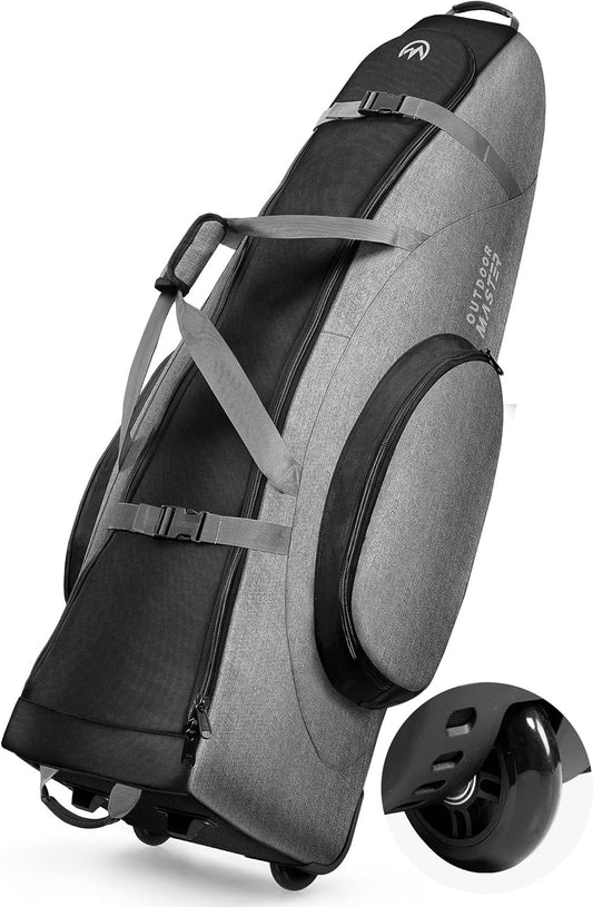 OutdoorMaster Padded Golf Club Travel Bag with Wheels, 900D Heavy Duty Oxford Golf Travel Case, Soft-Sided Golf Club Bag, Shoes and Accessories Compartment