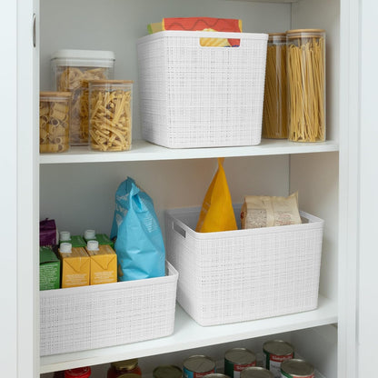 Curver Jute Decorative Plastic Organization and Storage Basket Perfect Bins for Home Office, Closet Shelves, Kitchen Pantry and All Bedroom Essentials