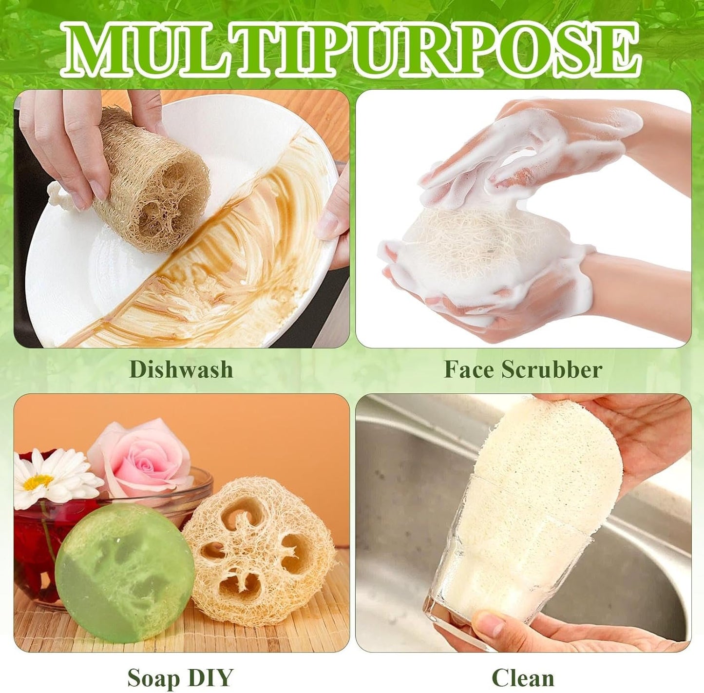 Supkiir 6 Pack Natural Loofah Sponges, Organic Luffa Bath Shower Loofah Sponge, Easy Foaming Exfoliating Body Skin Scrubber Sponges for Shower Kitchen Cleaning Wash