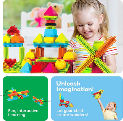 PicassoTiles 120 Piece Hedgehog Interlocking Building Blocks Tiles Construction Toy Set Brush Learning Playset STEAM Toddlers Development Preschool Kindergarten Toys for Kids Boys Girls Age 3+ PTB120