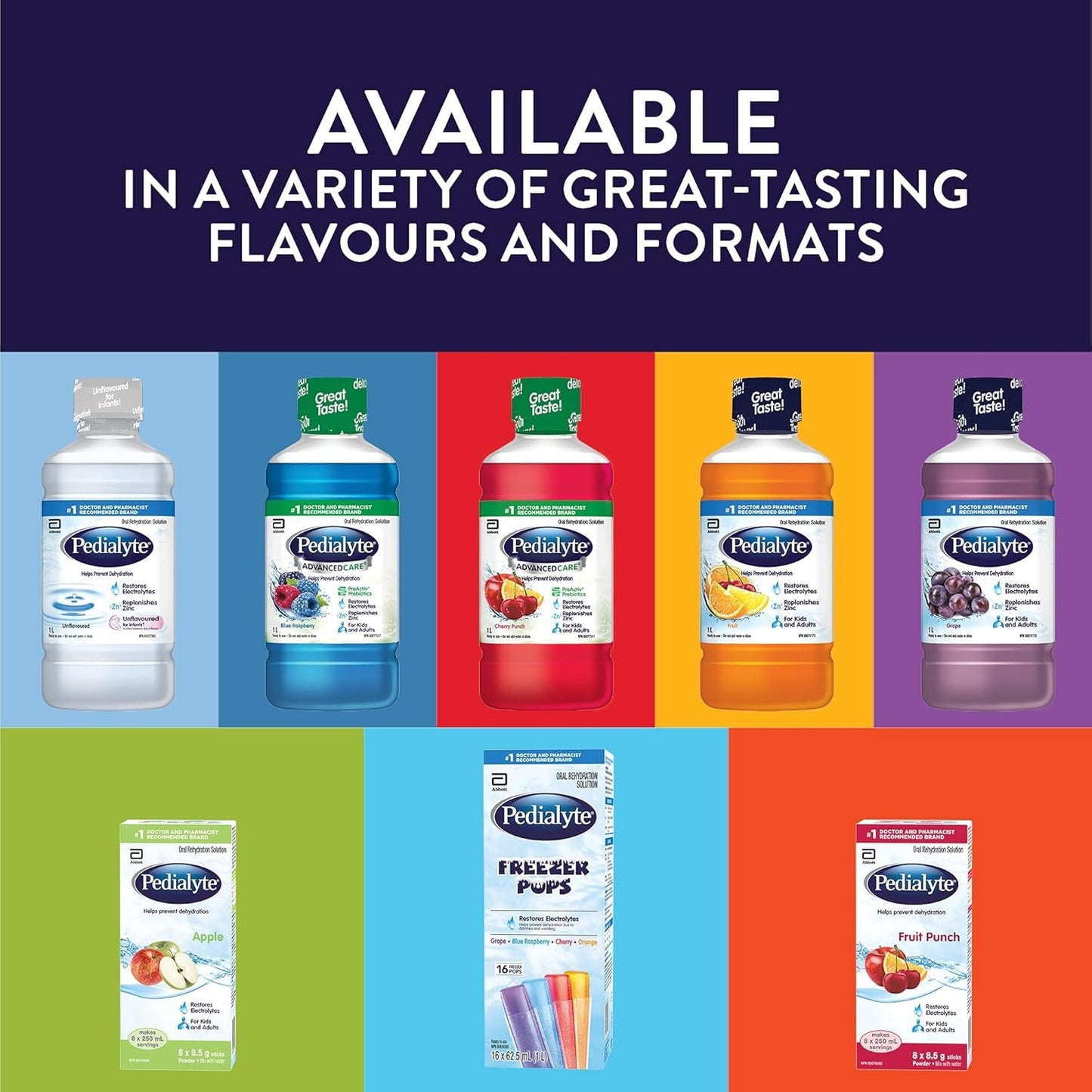 Pedialyte®, Electrolyte Popsicles For Adults & Kids, Variety Pack, 16 x 62.5 mL, Electrolyte Replacement Oral Rehydration Solution, 62.5 ml (Pack of 16)
