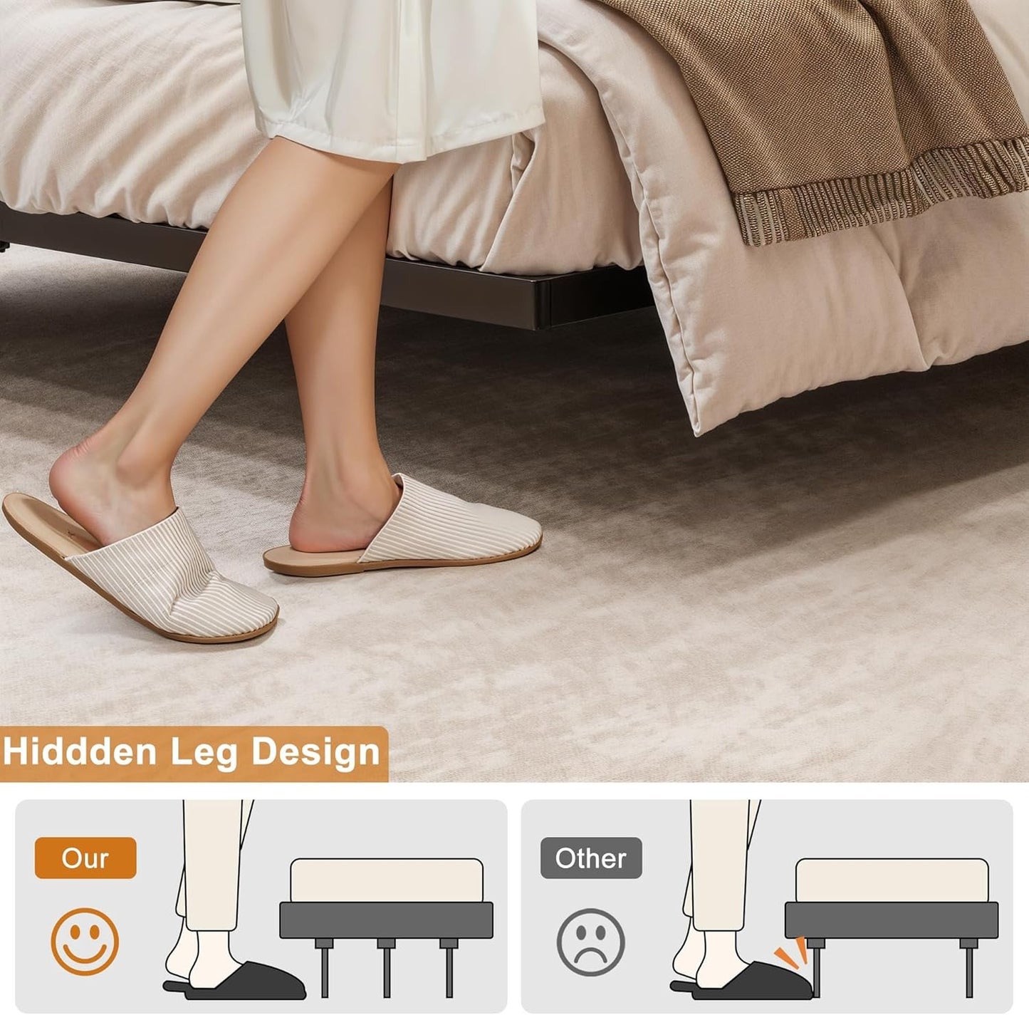 HAUSOURCE Twin Size Floating Bed Frame with Storage Headboard Metal Platform Bed Frame with LED Lights and Charging Station Easy Assembly No Box Spring Needed