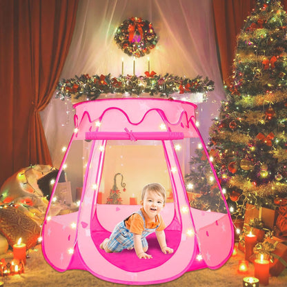 Pop Up Princess Tent with Star Lights,Ball Pit for 1 2 3 Year Old Girl Birthday Gift,Princess Toys for Toddlers 1-3 with Carrying Bag, Play Tent for Kids Indoor|Outdoor (50 Balls not Included)