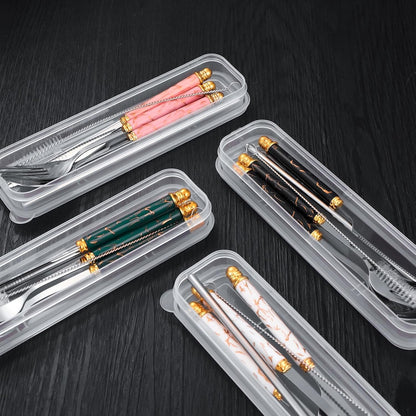 Facune 4 Colors Portable Stainless Steel Flatware Sets, Reusable Travel Cutlery with Case, Utensil Set Include Knife Fork Spoon Straw Brush for Lunch Box