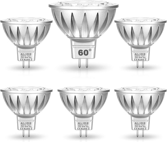 ALIDE MR16 Led Bulbs Wide Beam Angle 60° (60 Degree),5W Replace 20W 35W Halogen,2700K Soft Warm White,Low Voltage 12 Volt MR16 GU5.3 Bulb Spotlights for Landscape Track Recessed Lighting,450lm,6 Pack