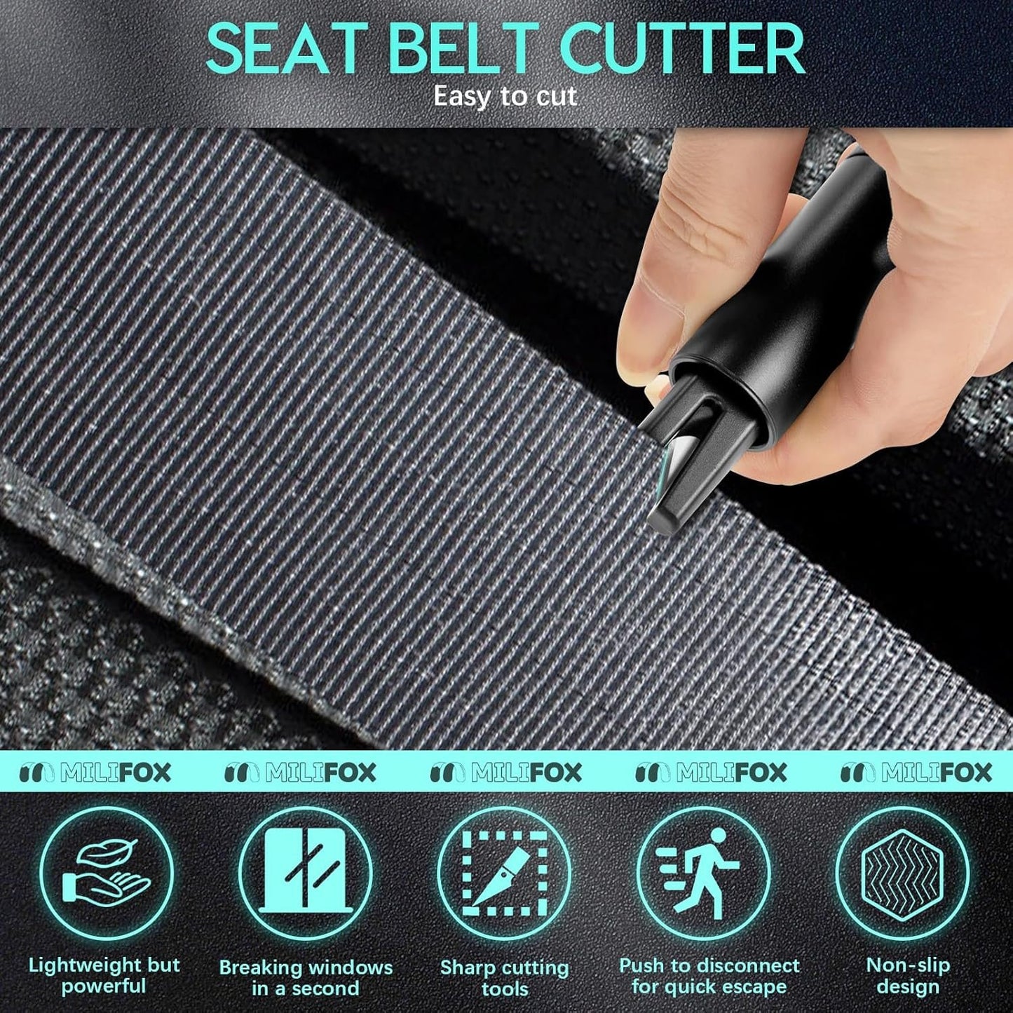 Milifox 2 Pack Car Window Breaker Seatbelt Cutter, 2-in-1 Emergency Auto Glass Breaker Tool, Artistic, Practical, a Must Have Car Safety Hammer Escape Tool for Every Vehicle