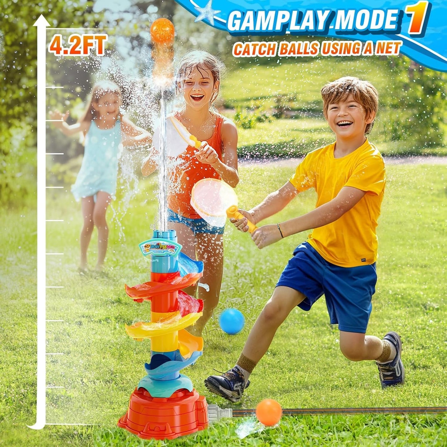 Skirfy Water Sprinkler for Kids,3 in 1 Helicopter Toy for Boys Girls,Dog Water Toys,Catch Ball Game,Outdoor Play Summer Pool Party,Outside Toys,Lawn Backyard,Garden Game Toy for Kids Ages 3 4 5 6 7 8