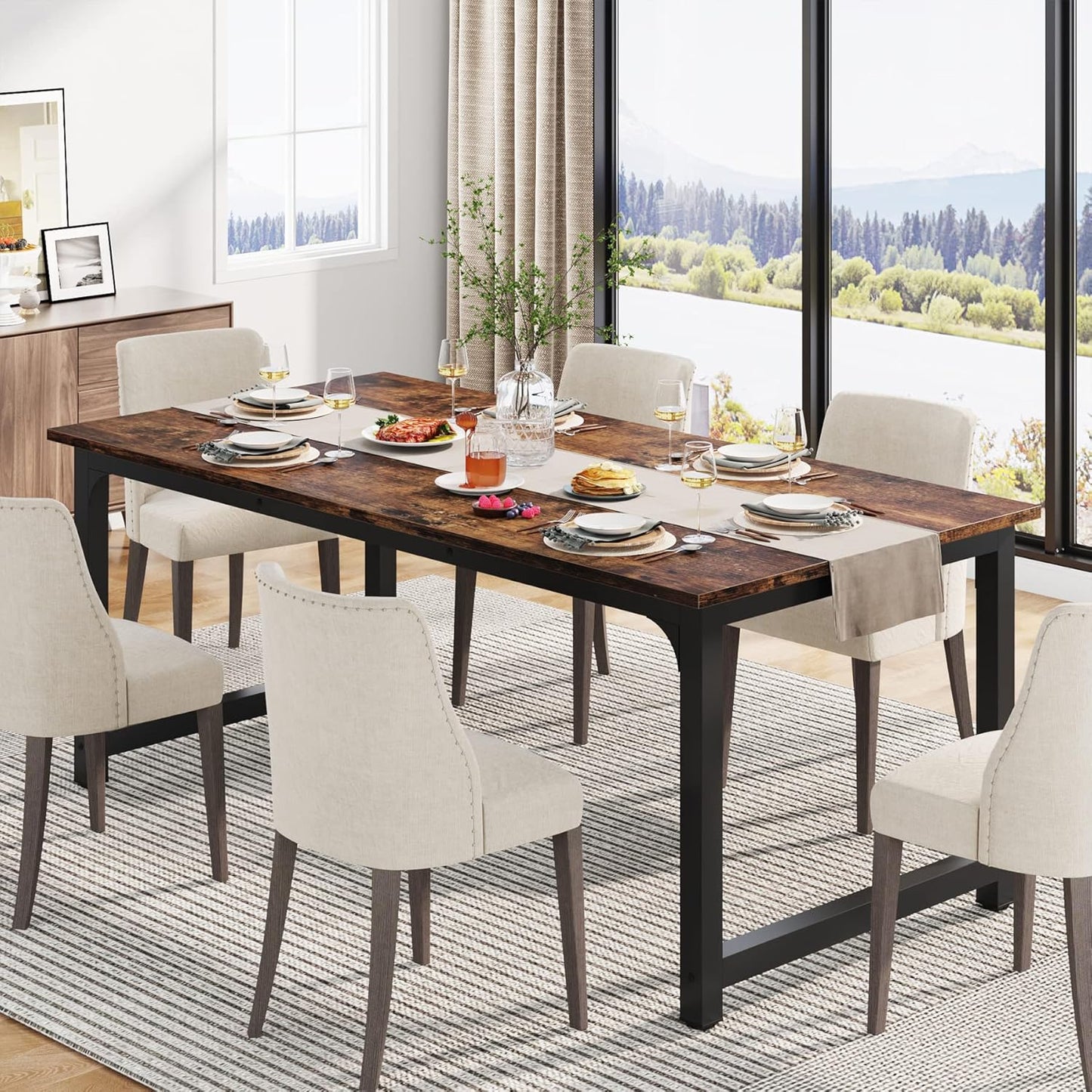 Tribesigns 71"x31.5" Dining Table, Industrial Kitchen Table for 6-8 Person, Rectangular Dinner Table for Dining Room Kitchen Living Room, with Heavy Duty Metal Legs, Brown