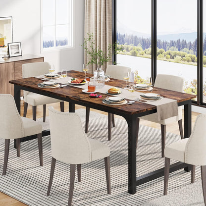 Tribesigns 71"x31.5" Dining Table, Industrial Kitchen Table for 6-8 Person, Rectangular Dinner Table for Dining Room Kitchen Living Room, with Heavy Duty Metal Legs, Brown