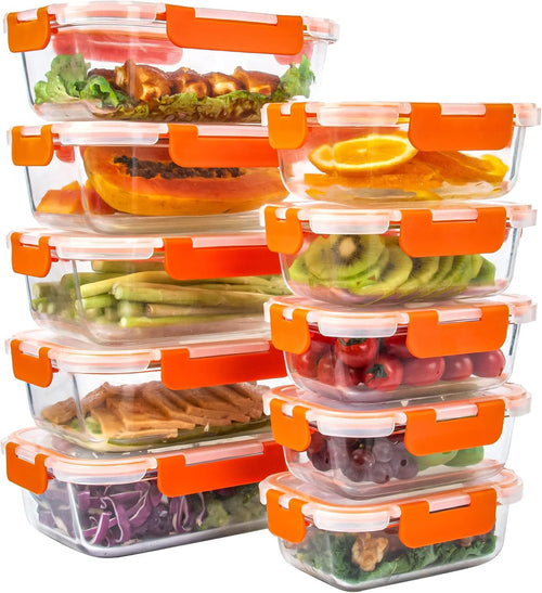 Glass Food Storage Containers with Lids Glass Containers for Meal Prep 10 Pack for Kitchen, Stackable, Airtight & Leak Proof