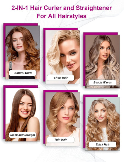 LANDOT Hair Straightener and Curler 2 in 1 - Twist Straightening Curling Iron Combo - Flat Iron Curling Iron in One for Curl Wave Straighten Hair