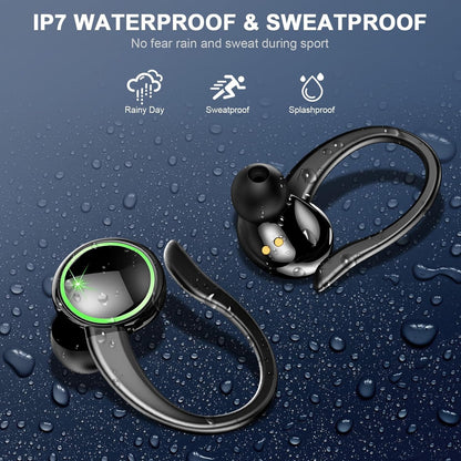 Wireless Earbuds Sport, Écouteur Bluetooth 5.4, HiFi Stereo Ear Buds, ENC Noise Cancelling Mic Headphones, 50H Dual LED Display Casque, in Ear Earphones with Earhooks, for Running/Fitness/Workout