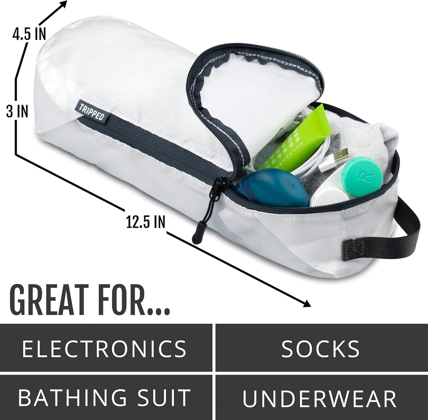 Extra Large Compression Packing Cube 6 Piece Set for Travel and Check Luggage (White/Grey)