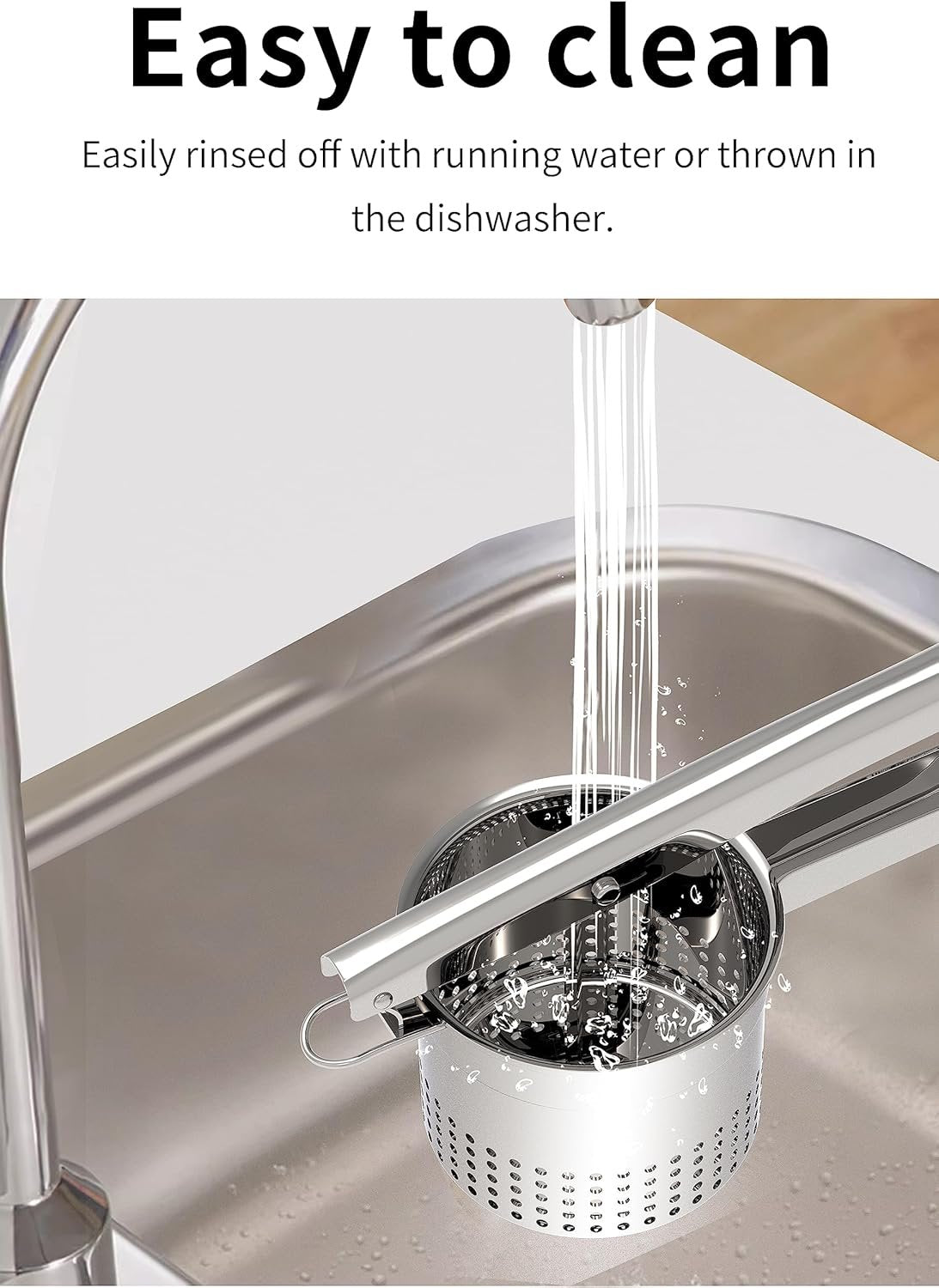 GloTika Large 15oz Potato Ricer Masher, Heavy Duty Stainless Steel Potato Masher with Ergonomic Handle - Essential Kitchen Tool for Mashed Potatoes and Noodles