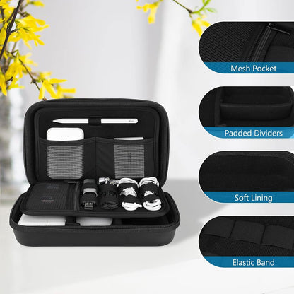 ProCase Hard Travel Electronic Organizer Case for MacBook Power Adapter Chargers Cables Power Bank Apple Magic Mouse Apple Pencil USB Flash Disk SD Card Small Portable Accessories Bag â€“Black