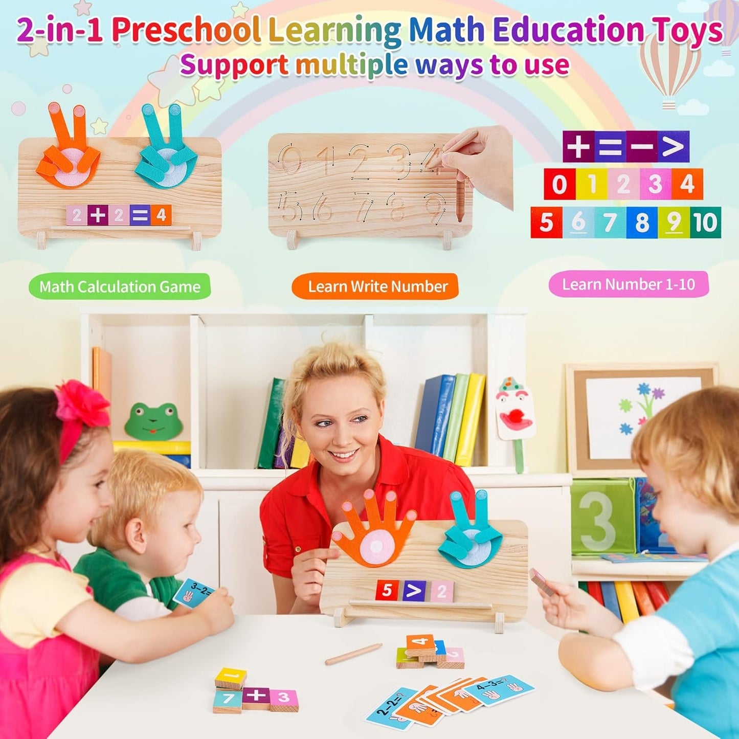 FCSONU Preschool Learning Educational Toys for Toddlers 3-4, Math Manipulatives Finger Counting Number Counting Blocks for Kids Ages 3-5, Montessori Toys for 3 4 5 Year Old Boys Girls Birthday Gifts