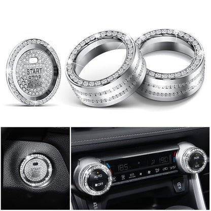 Polodunn Bling Crystal Car Interior Accessories for Toyota Rav4 2025 2024 2023 2022 2021 2020 2019 - Air Conditioner Knob Cover, Push Start Button Trim Rings (4 pcs)