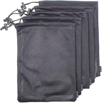 5 PCS Multi Purpose Nylon Black Mesh Drawstring Storage Ditty Bags for Travel & Outdoor Activity & Collecting (11 x 7.5inch)