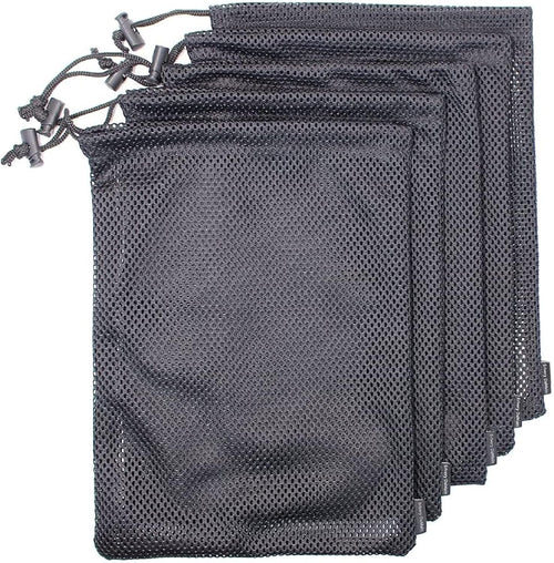 5 PCS Multi Purpose Nylon Black Mesh Drawstring Storage Ditty Bags for Travel & Outdoor Activity & Collecting (11 x 7.5inch)