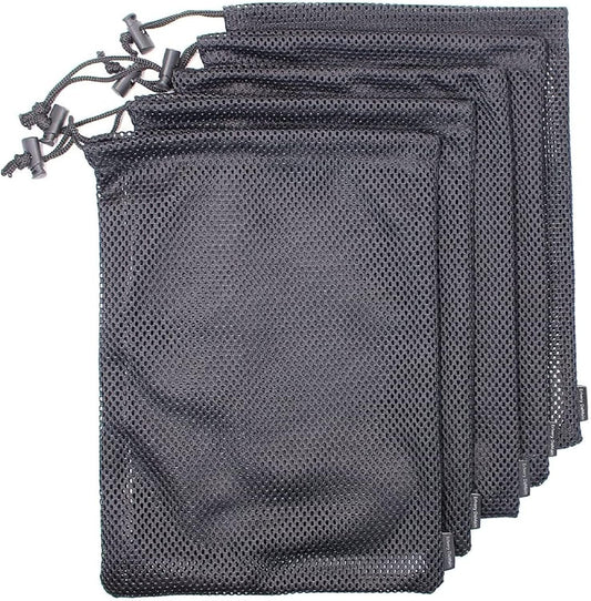 5 PCS Multi Purpose Nylon Black Mesh Drawstring Storage Ditty Bags for Travel & Outdoor Activity & Collecting (11 x 7.5inch)