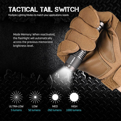 ACEBEAM TAC AA Tactical EDC Flashlight, 1000 High Lumens Flashlight Rechargeable, 280 Meters Long Range Throw Pocket LED Flashlight, Super Bright Small Mini Flashlight for Camping, Emergency, Home