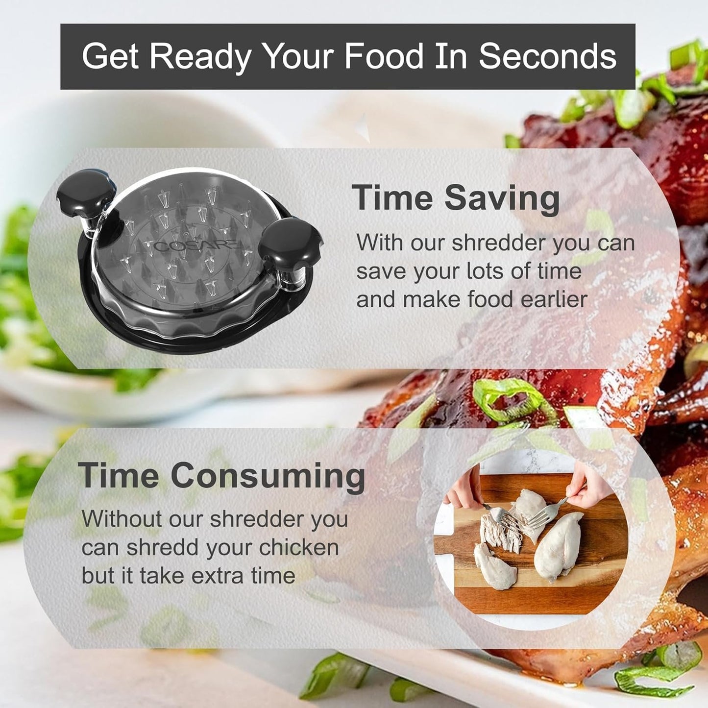 Premium Chicken Shredder – Effortless Shredding Tool for Tender, Shredded Chicken, Pulled Pork, Meat, and More – Easy-to-Use Manual Shredder for Fast Meal Prep, Black