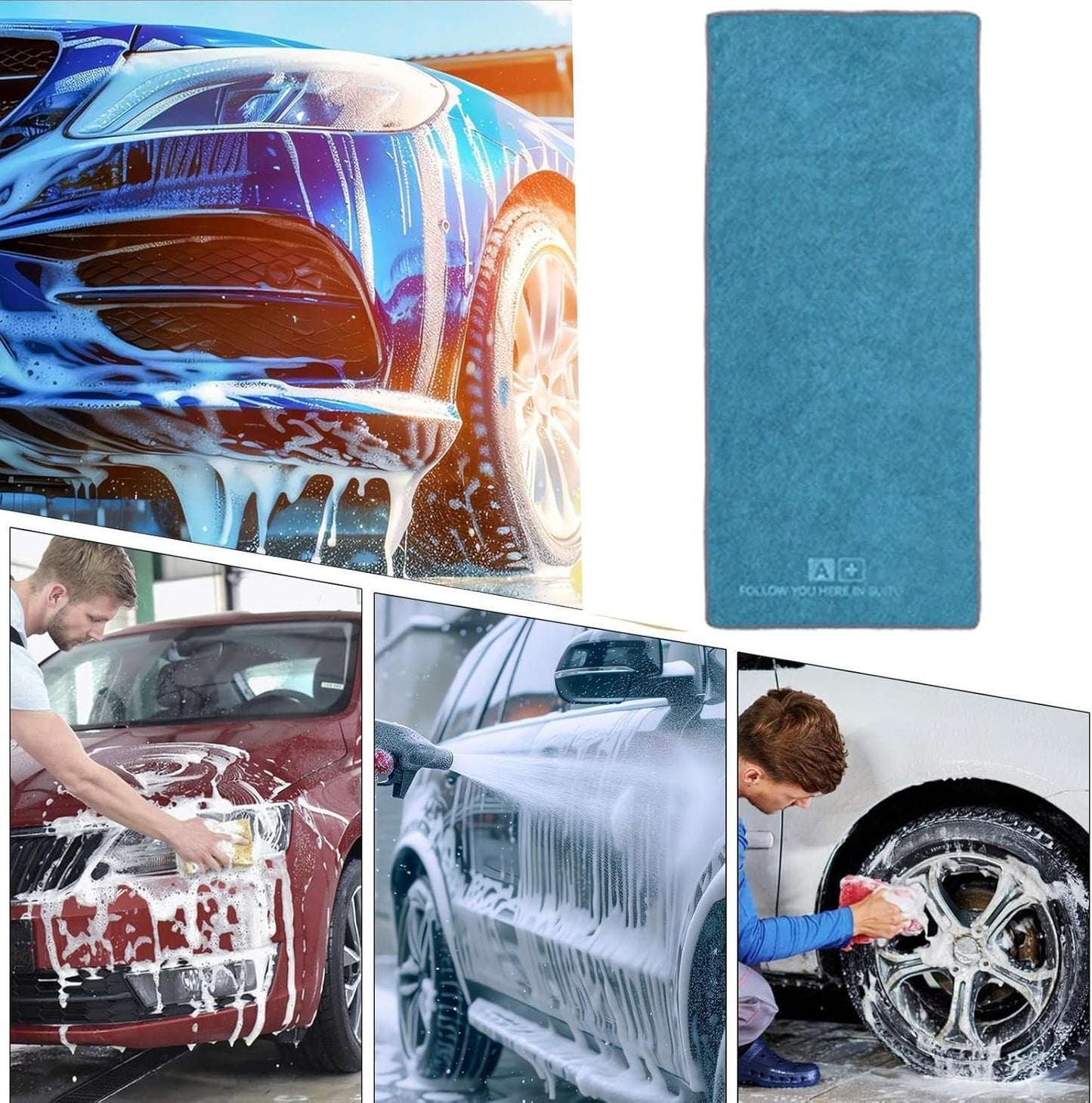 Car Microfiber Towel, Vehicle Cleaning Cloth, 13.78 x 29.53 Inches Strong Efficiency, Quick-Drying Wash Rag, Non-Linting, Super Absorbent for Car Detailing, Housekeeping, Garage Use