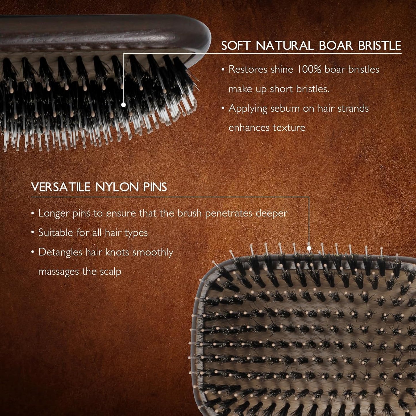 100% Boar Bristle Hair Brush Set, Detangler for Long, Short, Thick, Thin, Curly, Straight, or Wavy,Hairbrush for Enhancing Shine,Great for Men, Women, and Kids