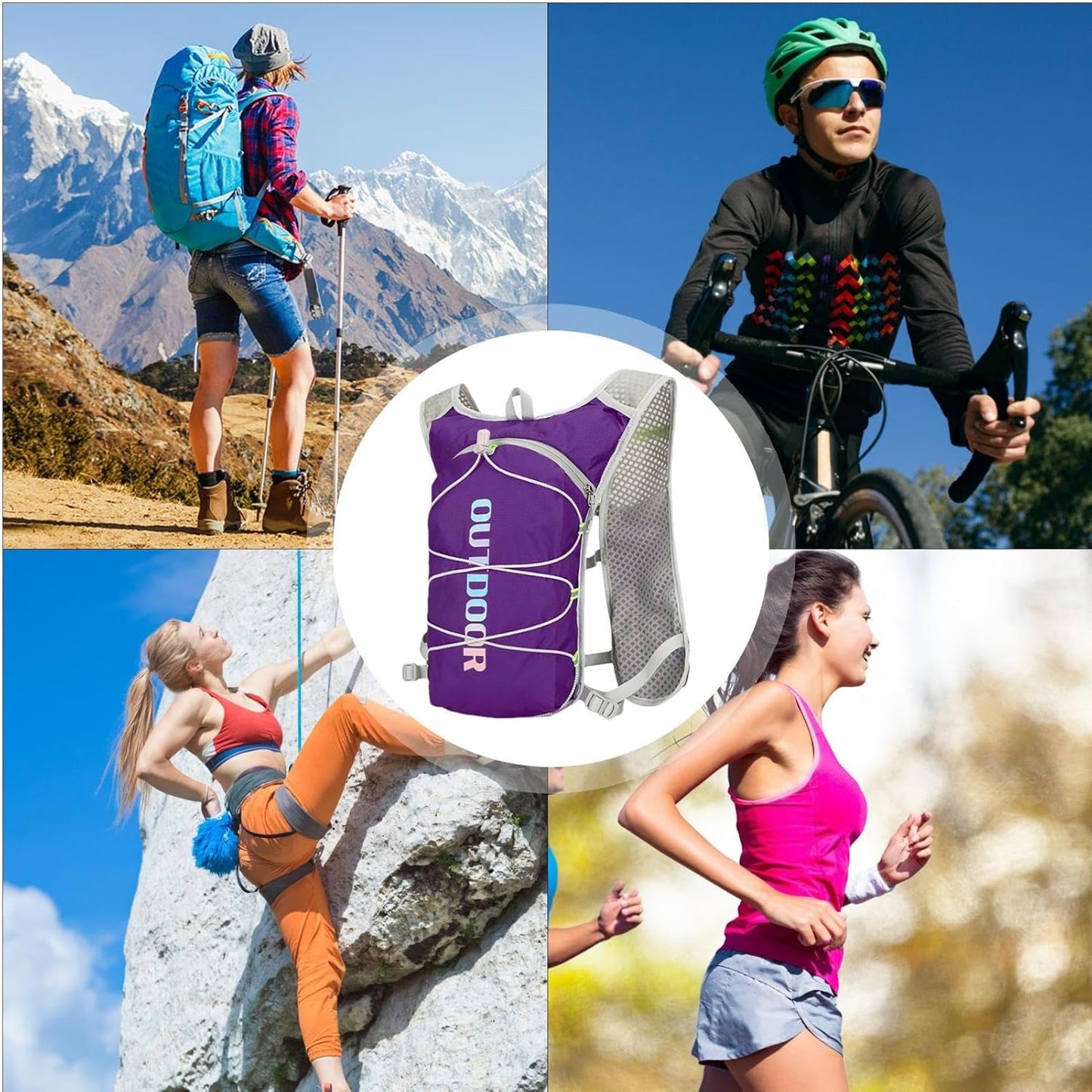 Hydration Pack, Hiking Water Vest, 8.66x14.96x1.97 Inches Multifunctional Lightweight Backpack, Leak Proof Hydration Gear for Travel, Cycling, Workout, Camping, Outdoor Fitness