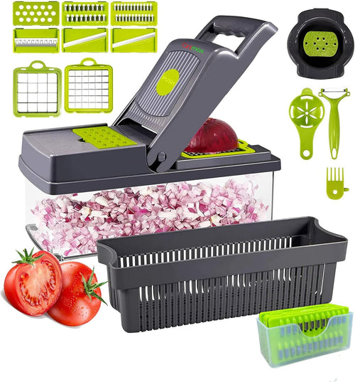CINIMAX Heavy Duty 16-in-1 Vegetable Chopper - 8 Blade Mandoline Slicer with Push Button - Home Essentials & Kitchen Gadgets - French Fry Cutter, Onion Chopper, Vegetable Dicer - Cooking Accessories