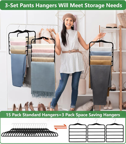 Closet Organizers and Storage,3 Pack Organization and Storage Pants-Hangers-Space-Saving,Velvet Hanger for Dorm Room for College Students Girls Boys Guys Hanging Jean Scarf