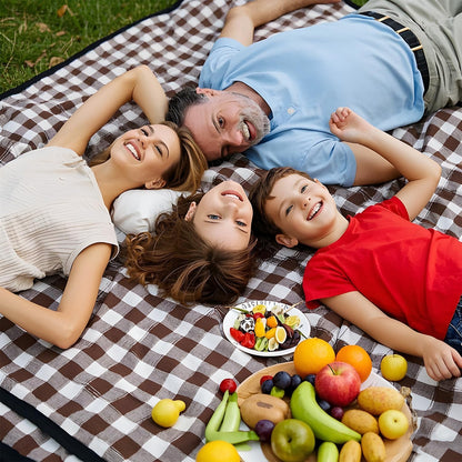 Oversized Waterproof Outdoor Picnic Blanket - Durable Oxford Fabric, sandproof, Easy to Clean, Lightweight and Portable, Suitable for Beaches, Parks, Camping and Family outings (Coffee White)
