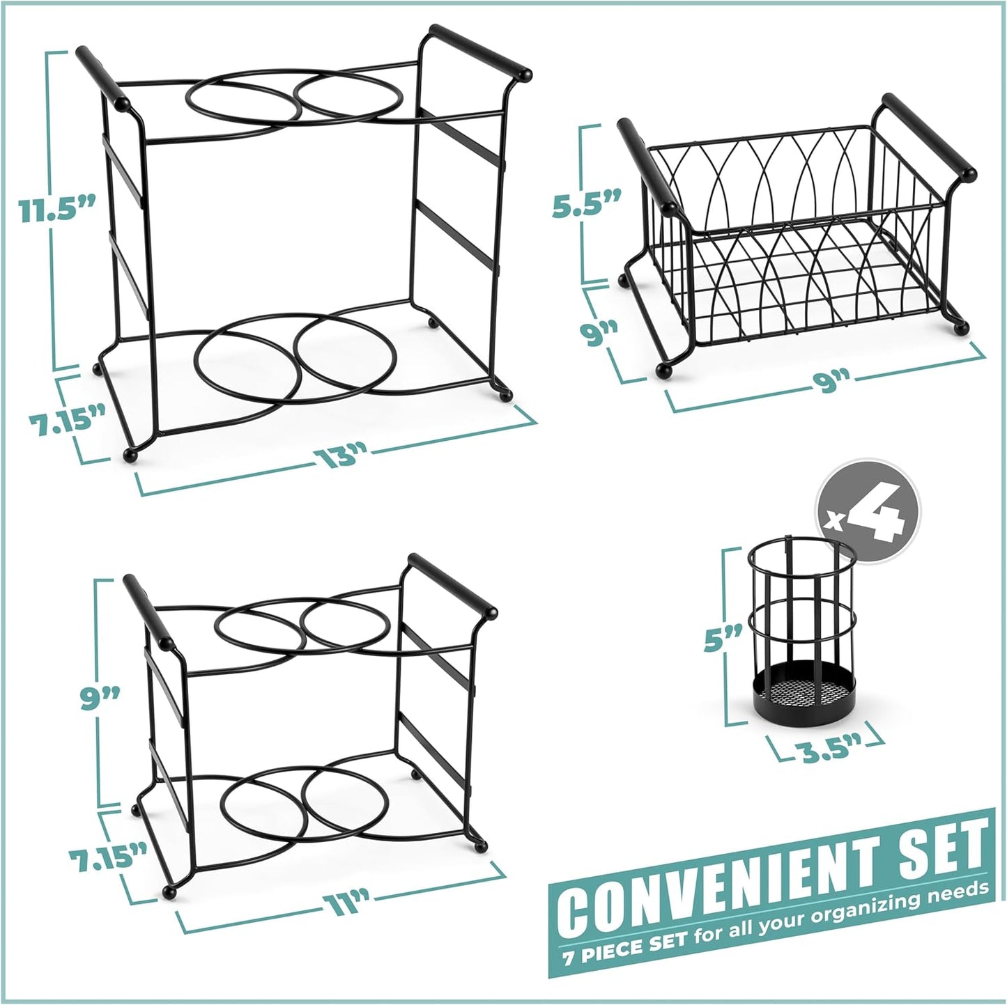 Sorbus Buffet Caddy — 7-Piece Stackable Set Includes Plate, Napkin, and Silverware Holder, 3-Tier Detachable Tabletop Organizer — Ideal for Kitchen, Dining, Entertaining, Parties,Thanksgiving (Black)