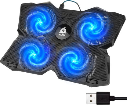 KLIM Wind Laptop Cooling Pad - Support 11 to 17 Inch Laptops, PS4-4 Fans - Light, Quiet, Powerful Cooling - Gamer USB Slim Portable Laptop Stand - New Version - Blue