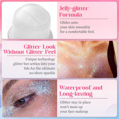 Roll-on Body Glitter Gel, Body Glitter Stick, Body Glitter, Rave Accessories for Face Body Hair, Shimmer Makeup for Halloween Festival Rave Party