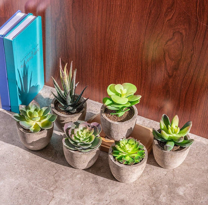 Artificial Plant 6 Pack Fake Plants Bathroom Decor Artificial Succulents Plante Artificielle Artificial Plants for Decor for Indoor Home Office Table Decoration (Grey)