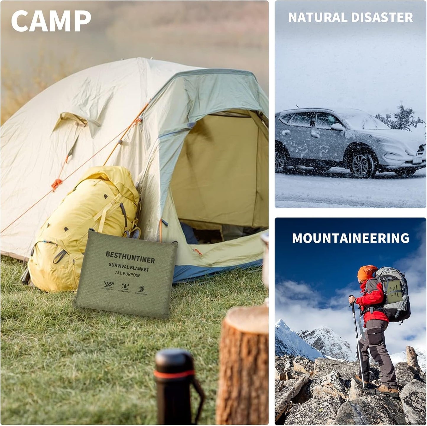BESTHUNTINER Heavy Duty Aluminium Survival Blanket -Multifunctional Reflective Tarp Insulate Blanket - 213cmx150cm Waterproof Camping Hiking Space Tarp Shelter Emergency Blanket
