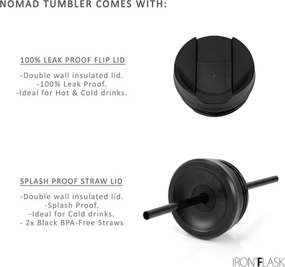 IRON °FLASK Nomad Tumbler - 2 Lids (Straw/Flip), Vacuum Insulated Stainless Steel Bottle, Double Walled, Drinking Cup, Thermos Coffee Travel Mug, Water - Cotton Candy, 24 Oz