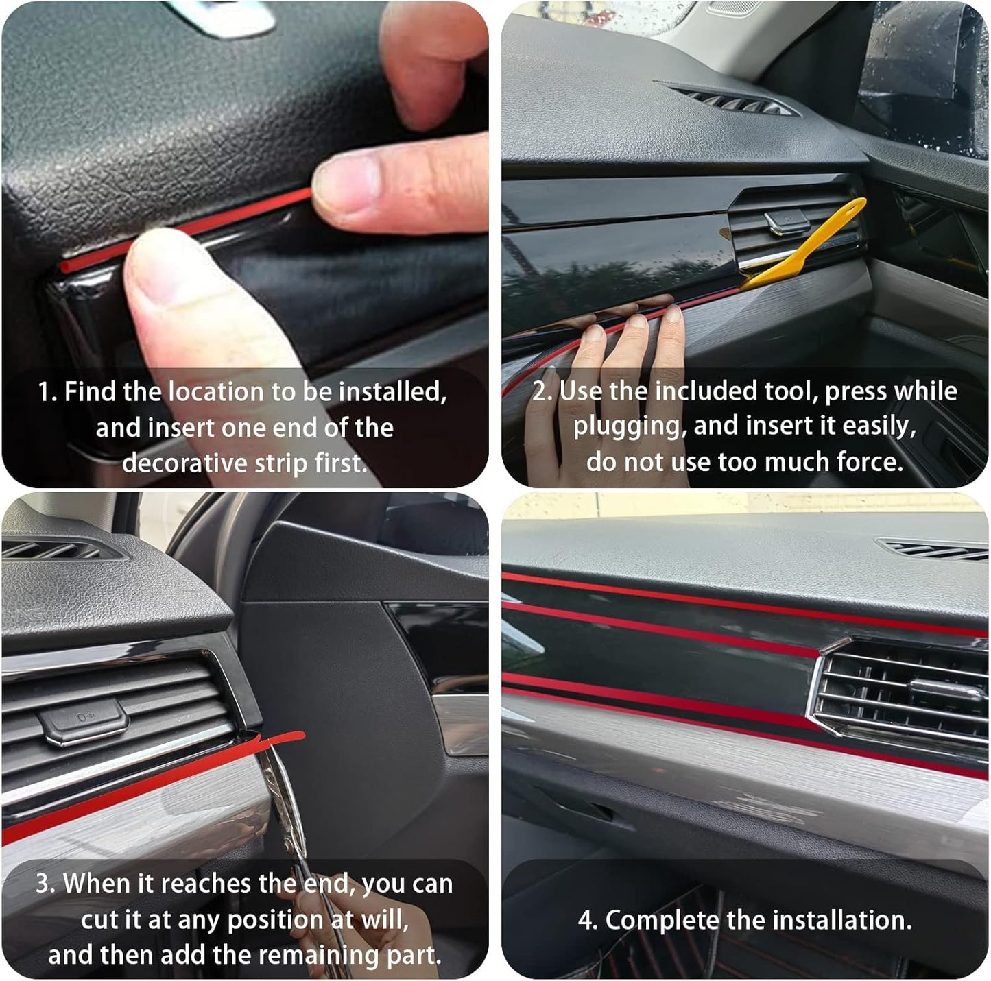 OSIFIT Car Interior Trim Strips, 16.4ft Car Electroplating Decoration Styling Door Dashboard, Flexible Interior Trim Accessories with Installing Tool (red)