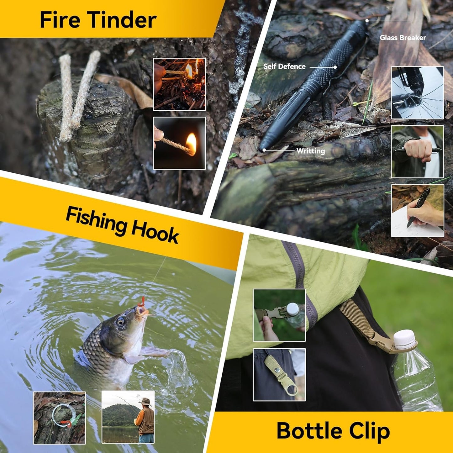 Graxury 14-in-1 Multi-Purpose Emergency Survival Kit & Camping Accessories, Flint, Multi-Purpose Card, Emergency Blanket, Flashlight and More for Camping, Fishing, Hunting