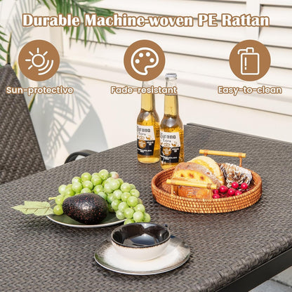 Tangkula Patio Wicker Dining Table for 6, 48 Inch Rectangular Table with Rattan Tabletop & Heavy-Duty Metal Frame, Outdoor Dining Table for Front Porch, Backyard