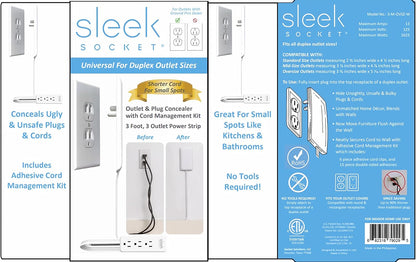 Sleek Socket Original & Patented Ultra-Thin Outlet Concealer with Cord Concealer Kit, Flat Extension Cord with Multi Outlets Power Strip, Ideal for Home Improvement, Hide Bulky and Messy Cords