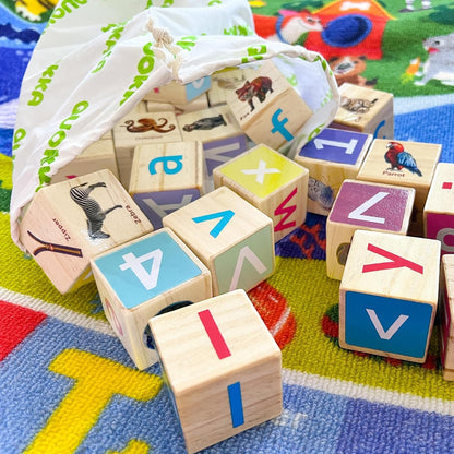 Quokka Montessori Wooden Blocks for Toddlers 1-3 - 35 Realistic ABC Learning Baby Blocks for Kids 3-5 Year Olds - Stacking Alphabet Wood Toys 2-4 yo - Learn Letters Numbers
