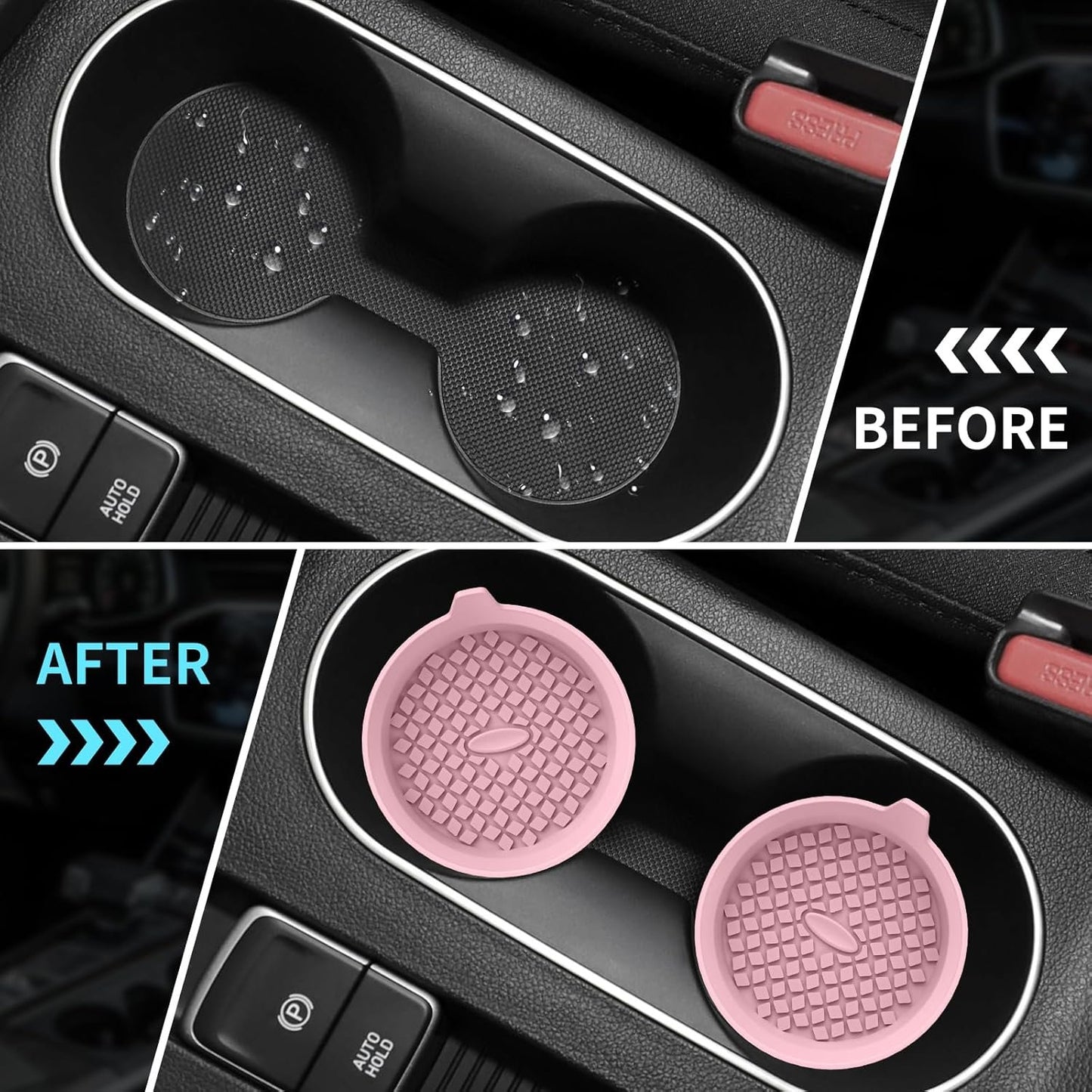 ME.FAN Car Coasters [4 Pack] Silicone Car Cup Coasters/Cup Mats - Universal Non-Slip Recessed Car Interior Accessories - Car Cup Holder Insert Coasters Dusty Rose