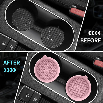 ME.FAN Car Coasters [4 Pack] Silicone Car Cup Coasters/Cup Mats - Universal Non-Slip Recessed Car Interior Accessories - Car Cup Holder Insert Coasters Dusty Rose