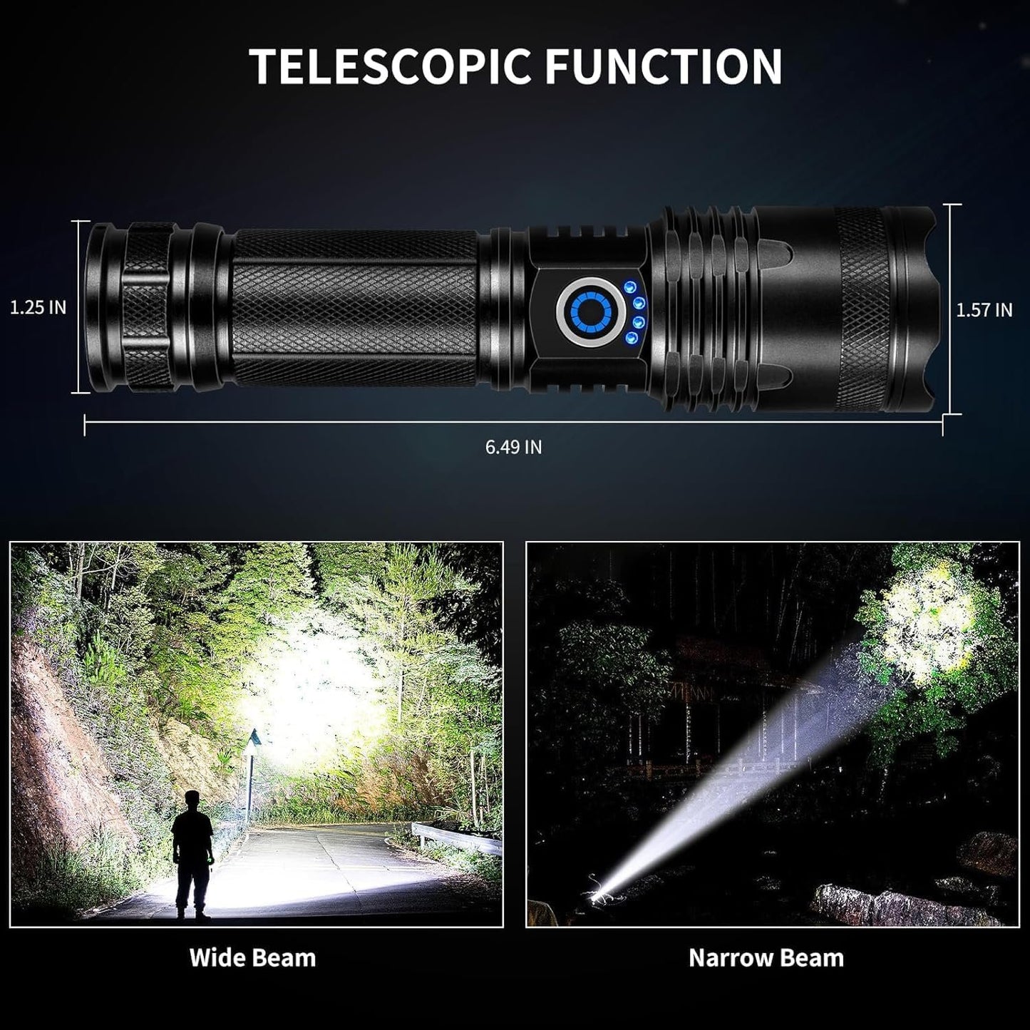 Rechargeable Flashlight 2 PCs,High Lumen Super Bright Flash Light with 15 H Long Runtime & 5 Modes,IP6 Waterproof Flashlight for Emergencies Bad Weather, Camping, Hiking